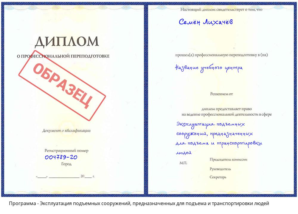Эксплуатация подъемных сооружений, предназначенных для подъема и транспортировки людей Салехард