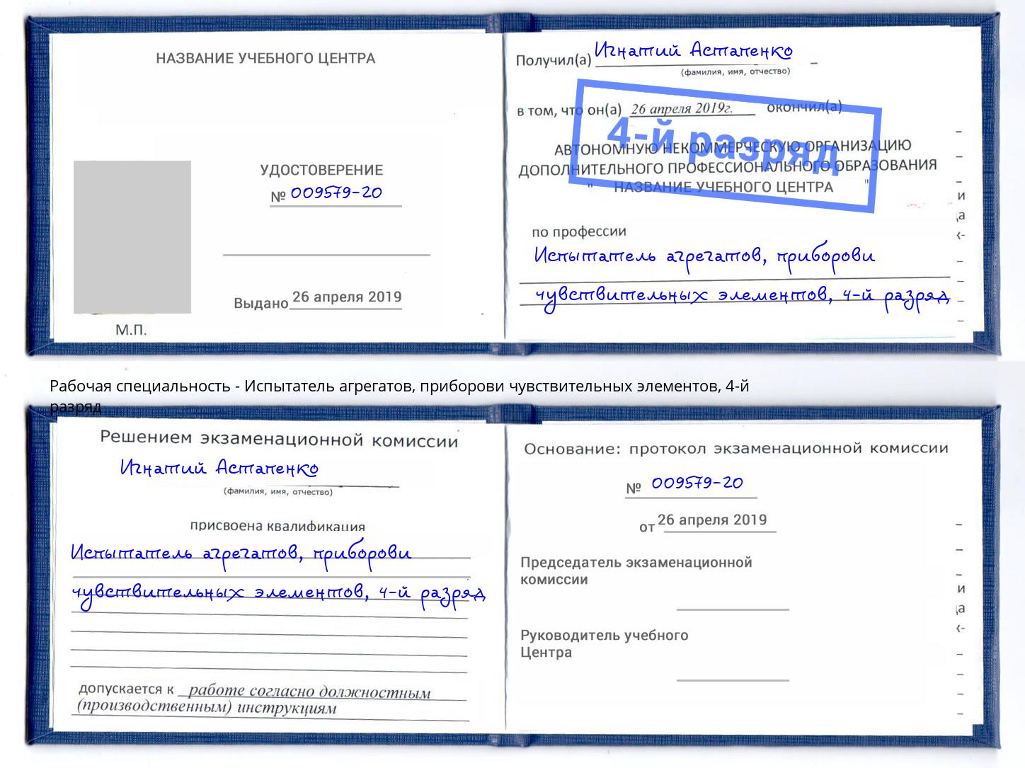 корочка 4-й разряд Испытатель агрегатов, приборови чувствительных элементов Салехард