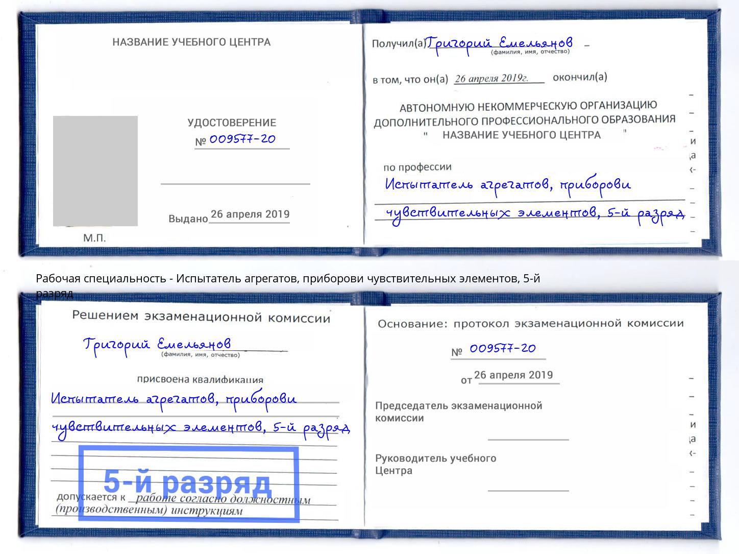 корочка 5-й разряд Испытатель агрегатов, приборови чувствительных элементов Салехард