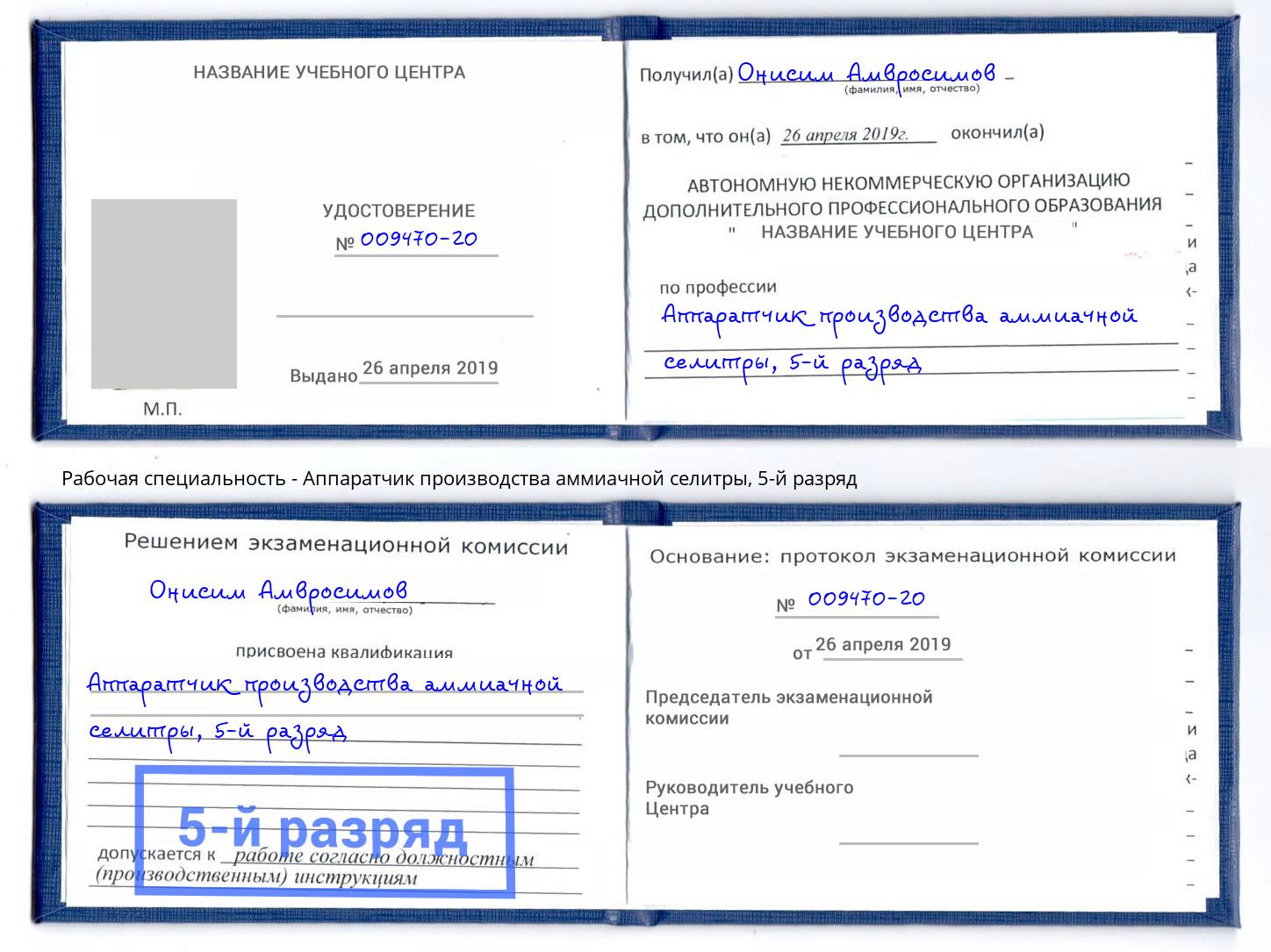 корочка 5-й разряд Аппаратчик производства аммиачной селитры Салехард