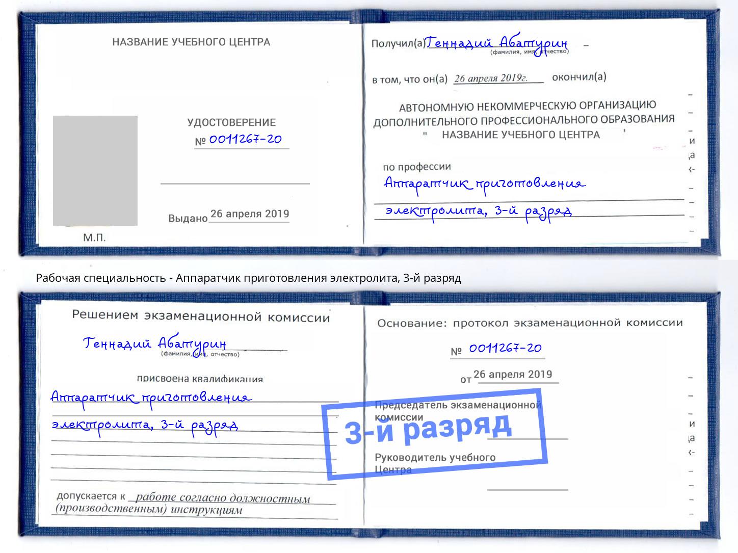 корочка 3-й разряд Аппаратчик приготовления электролита Салехард