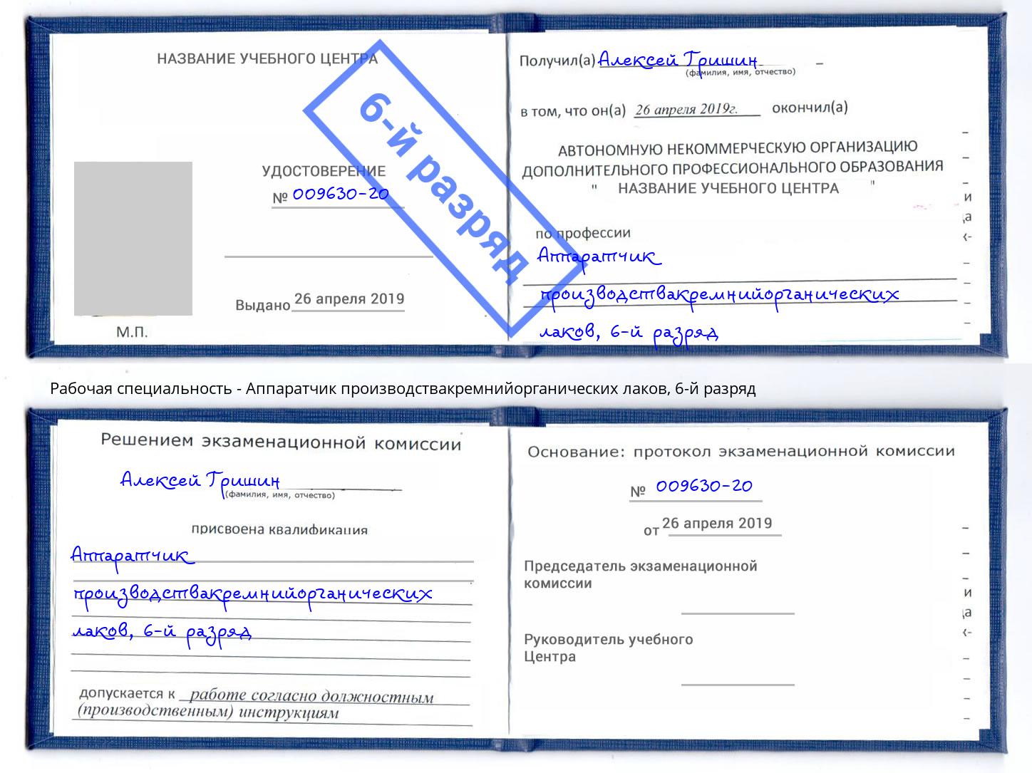 корочка 6-й разряд Аппаратчик производствакремнийорганических лаков Салехард