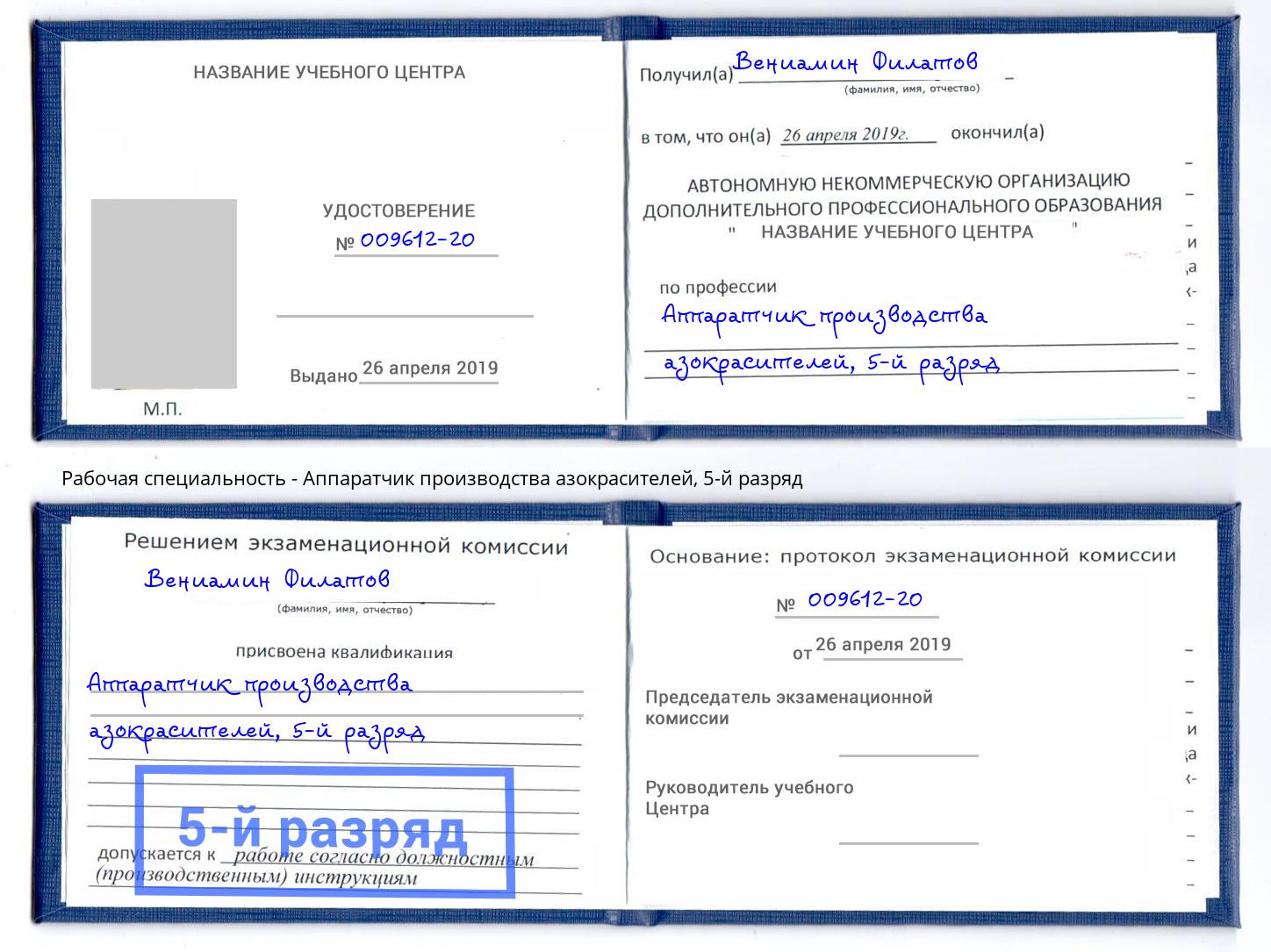 корочка 5-й разряд Аппаратчик производства азокрасителей Салехард