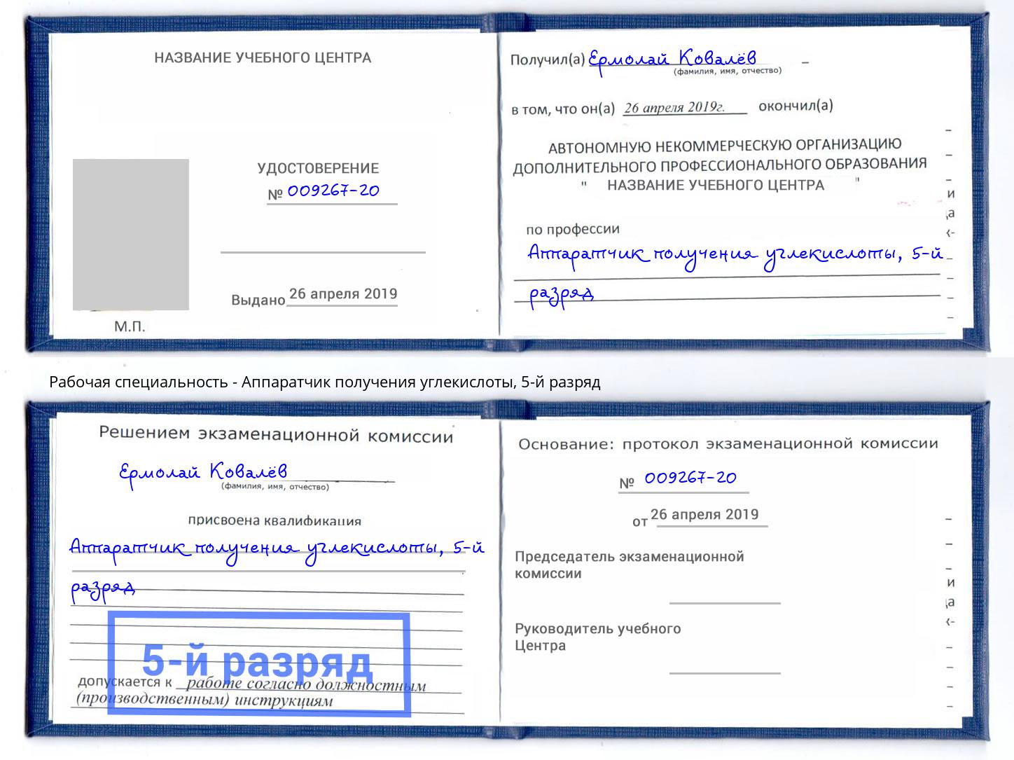 корочка 5-й разряд Аппаратчик получения углекислоты Салехард