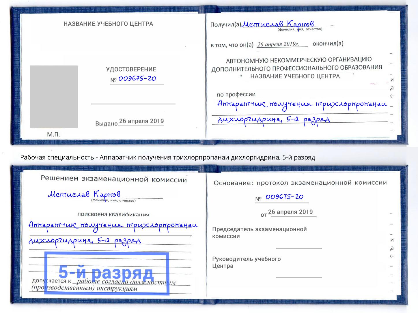 корочка 5-й разряд Аппаратчик получения трихлорпропанаи дихлоргидрина Салехард