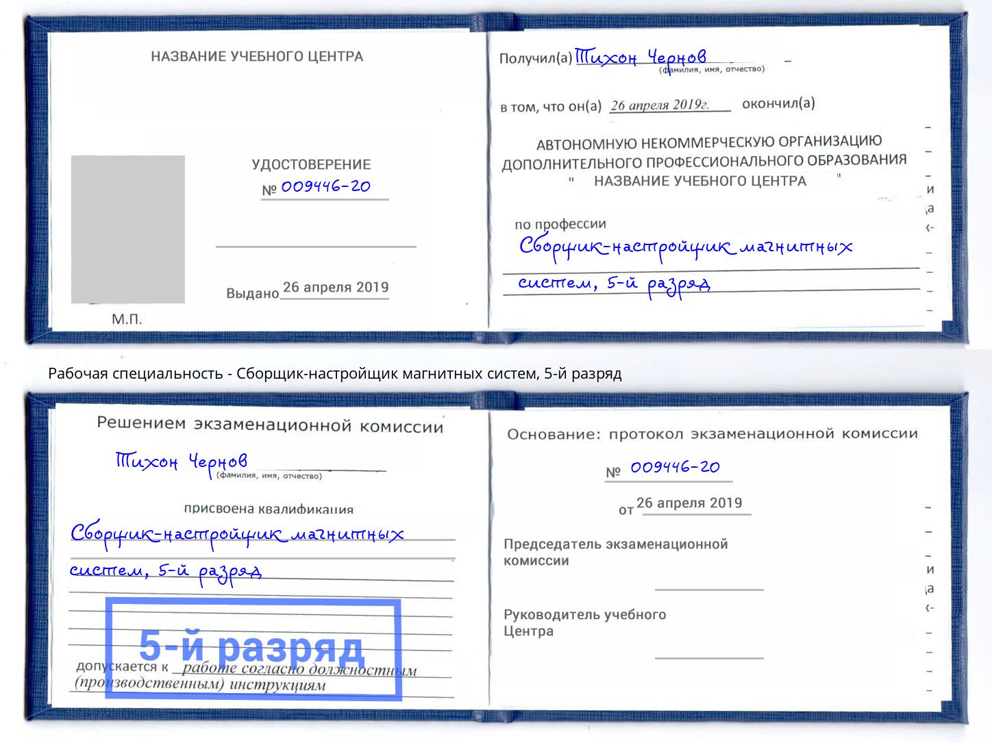 корочка 5-й разряд Сборщик-настройщик магнитных систем Салехард