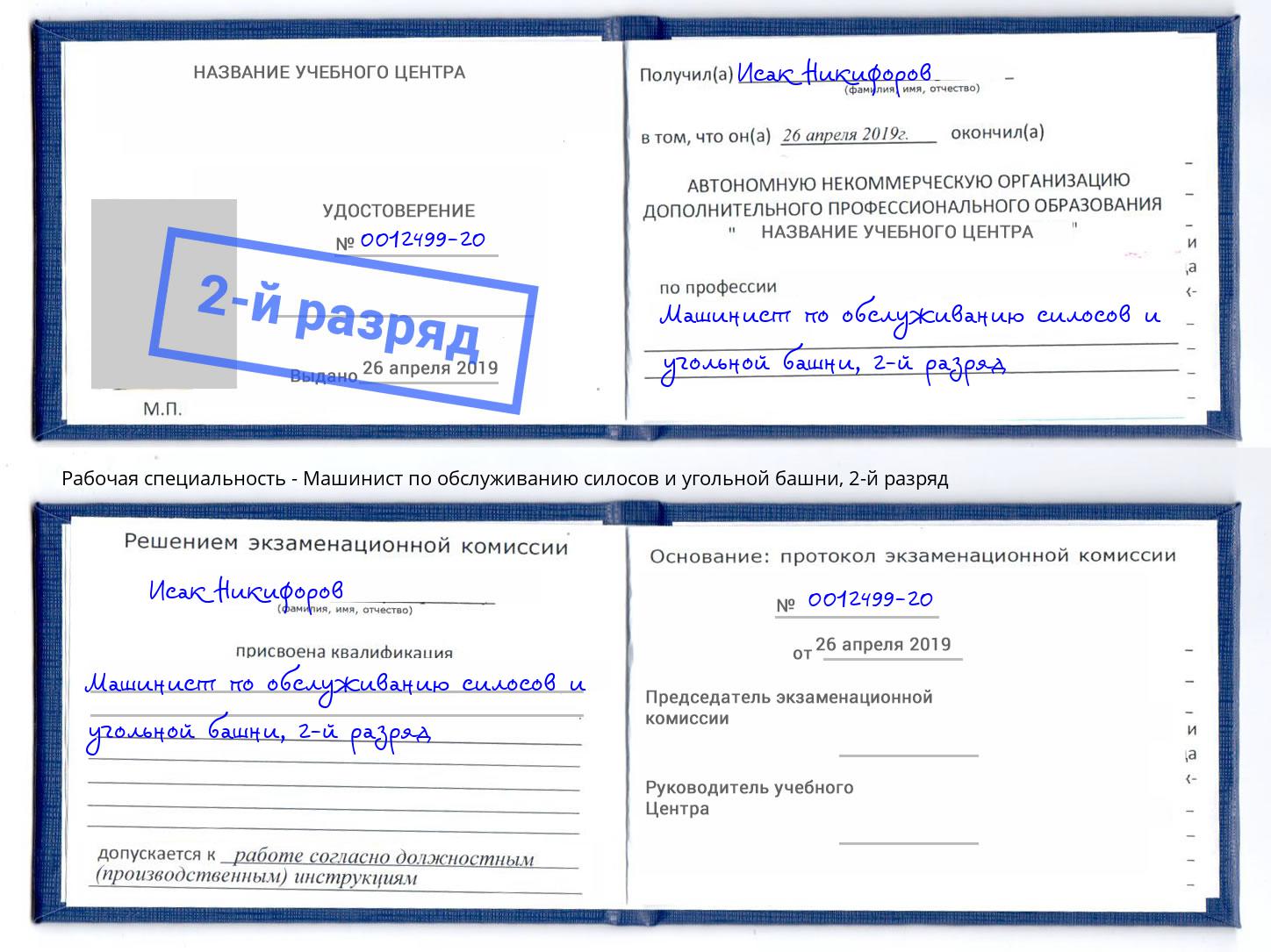 корочка 2-й разряд Машинист по обслуживанию силосов и угольной башни Салехард