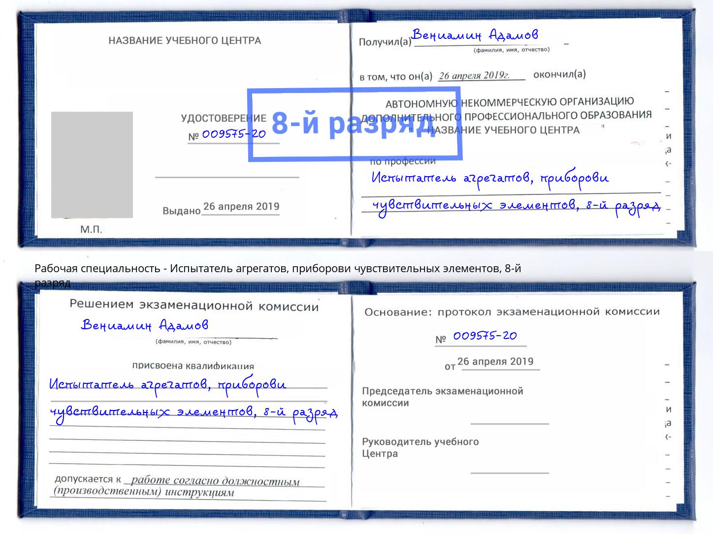 корочка 8-й разряд Испытатель агрегатов, приборови чувствительных элементов Салехард