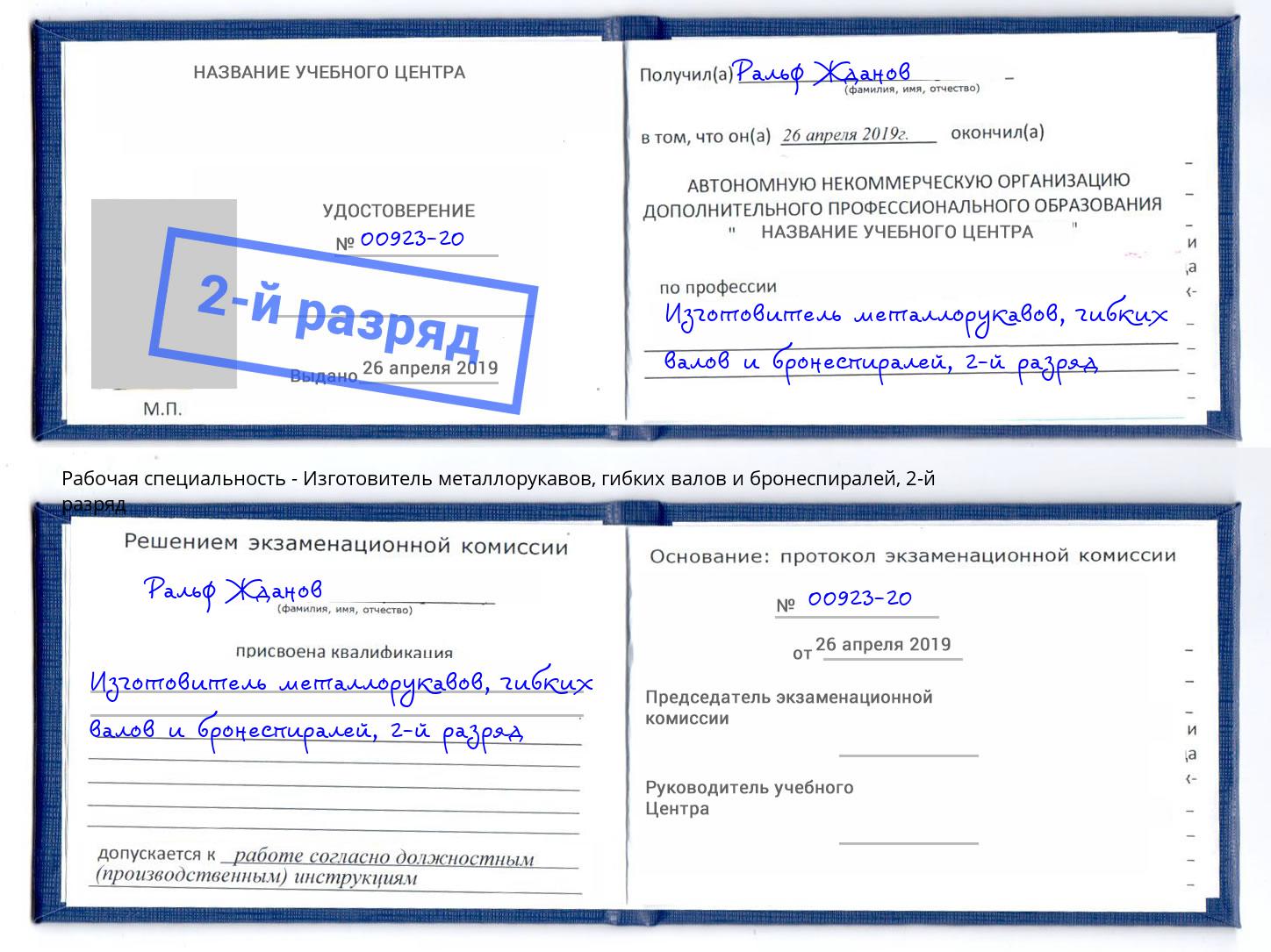корочка 2-й разряд Изготовитель металлорукавов, гибких валов и бронеспиралей Салехард